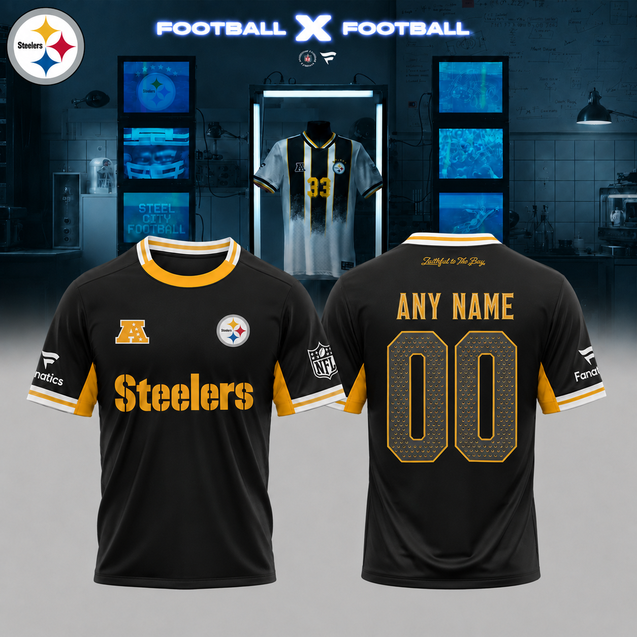 .Pittsburgh Steelers Football x Football Collared Fan Top – Shirt (Custom Name &amp; Custom Number)