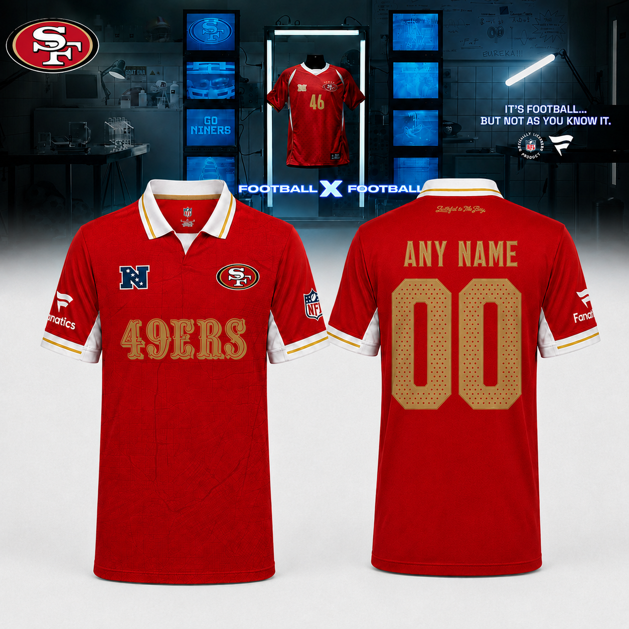 .San Francisco 49ers Football x Football Collared Fan Top – Polo (Custom Name &amp; Custom Number)