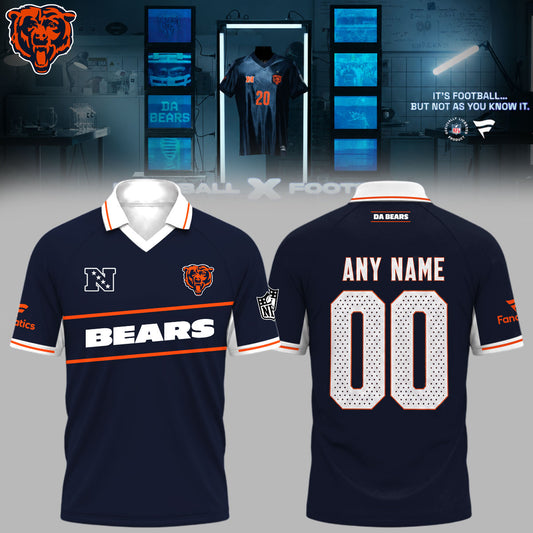 ,Chicago Bears Football x Football Collared Fan Top – Polo (Custom Name &amp; Custom Number)