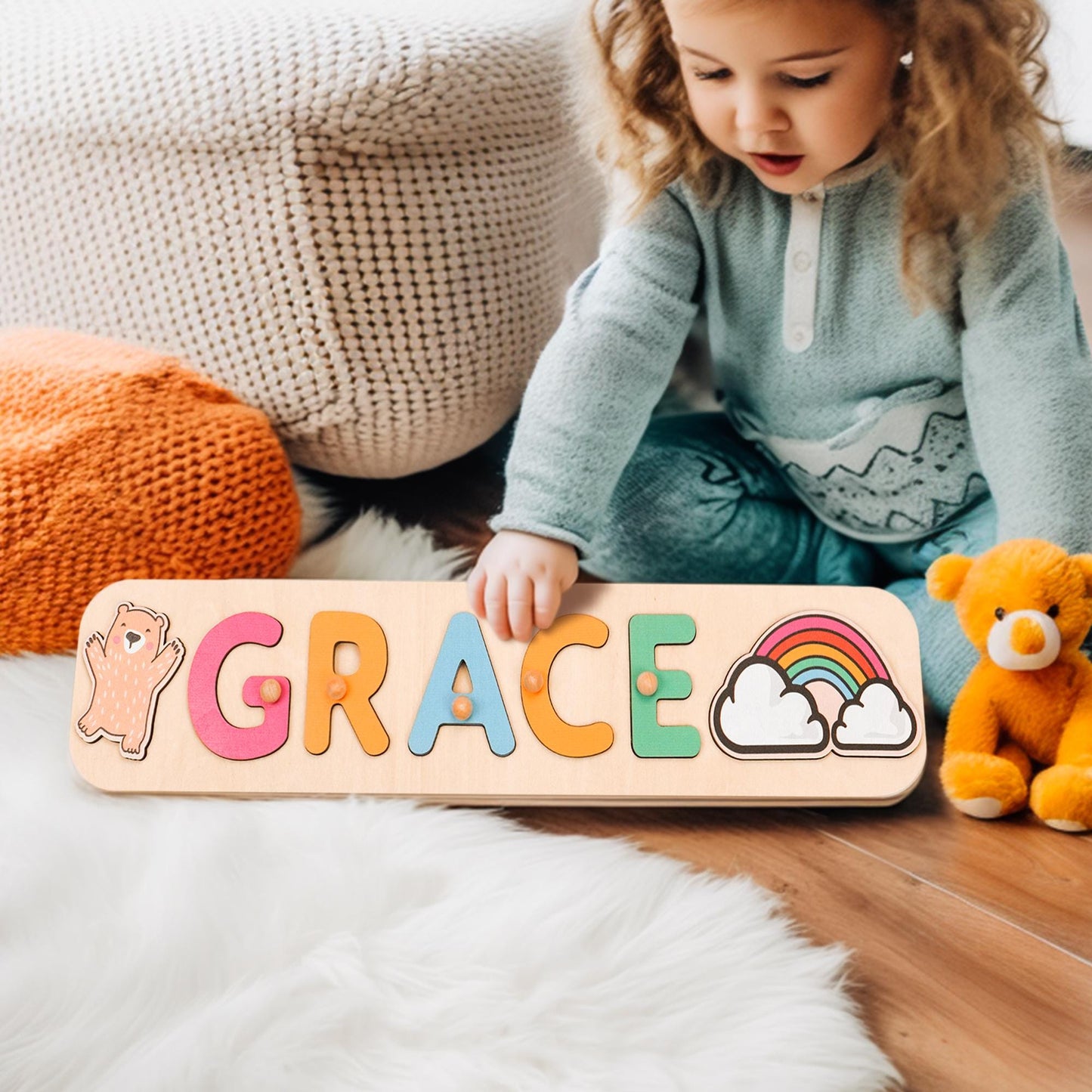 Custom Baby Girl Name Puzzle, Personalized Kids Busy Board, Christmas Gift for Kids, Baby Shower Gift, 1st Birthday Gift, Granddaughter gift
