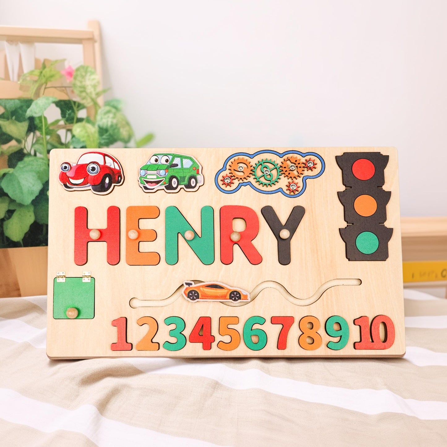 Wooden Baby Name Puzzle, Personalized Kids Toddler Puzzle, Early Learning Busy Board, 1st Birthday Gift , Wood Baby Toy, 1st Christmas Gift