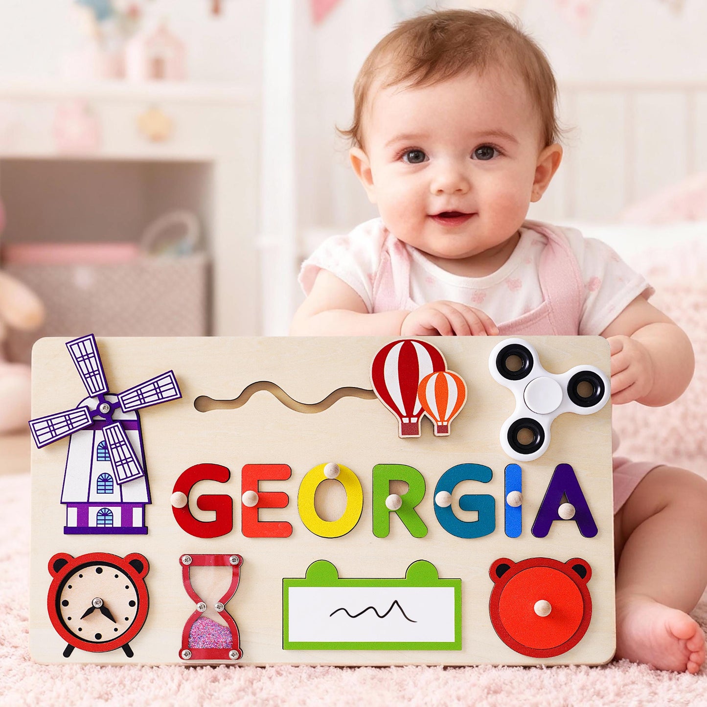 Custom Baby Name Puzzle, Personalized Kids Busy Board, 1st Birthday Toys, Gifts for Toddler, Baby Birthday Gift, Christmas Gift for Baby
