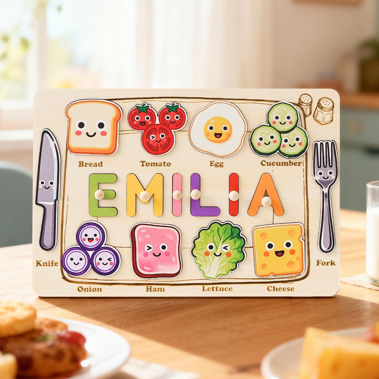 Custom Baby Name Puzzle, Personalized Kids Food Busy Board, Wooden Baby Room Decor, Baby Birthday Gift, Baby Shower Gift, 1st Christmas Gift